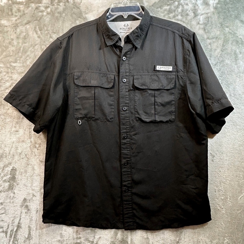 Realtree Fishing Shirt Mens Large Black Vented Performance Button Down Outdoor